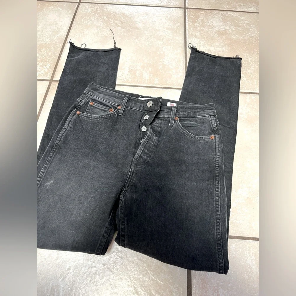 RE/DONE black button fly‎ raw hem jeans 28 double needle long REDONE